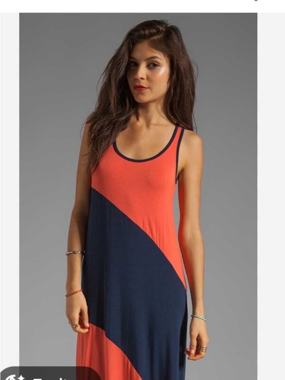 Michael Stars Stella Color blocked Scoop Neck Maxi Flame/Night Sky Dress size S